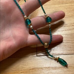 Vintage Green and Gold Bohemian Necklace with Pendant
